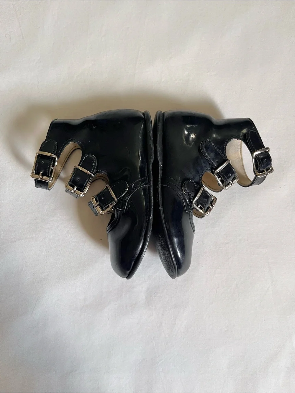 Vintage Black Patent Triple Buckle Toddler Mary Jane Boots